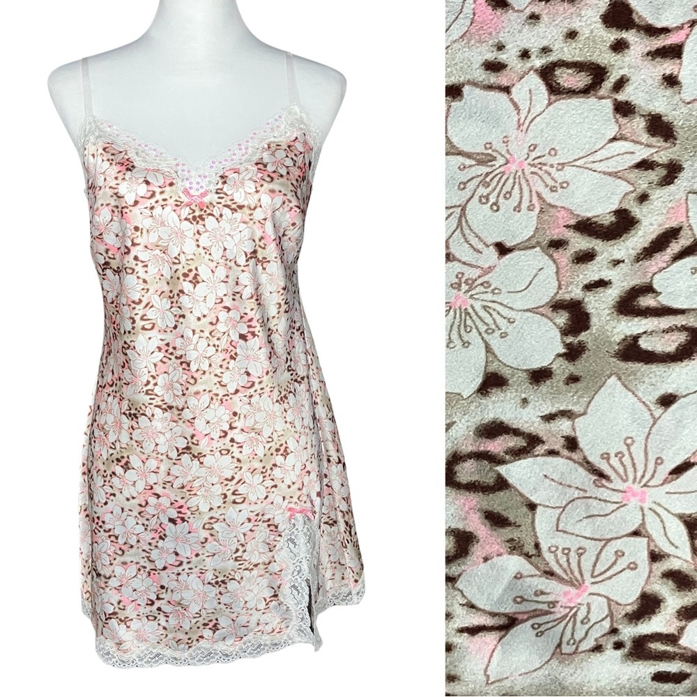 Victoria’s Secret Leopard Floral Chemise Slip Mini Dress. Medium. Fairy, Retro